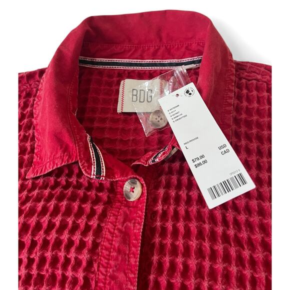 NWT BDG Bryson Waffle Knit Red Shirt Jacket Urban Outfitters Size Large - Picture 6 of 8